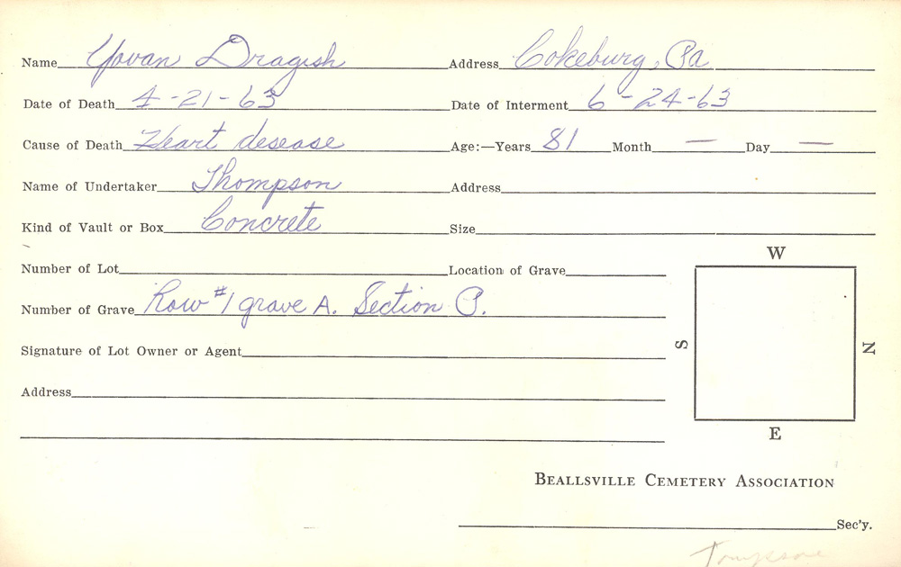 burial card